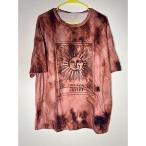 SHEIN Tie Dye Sun Moon Graphic T Shirt Brown Oversized Short Sleeve Size L